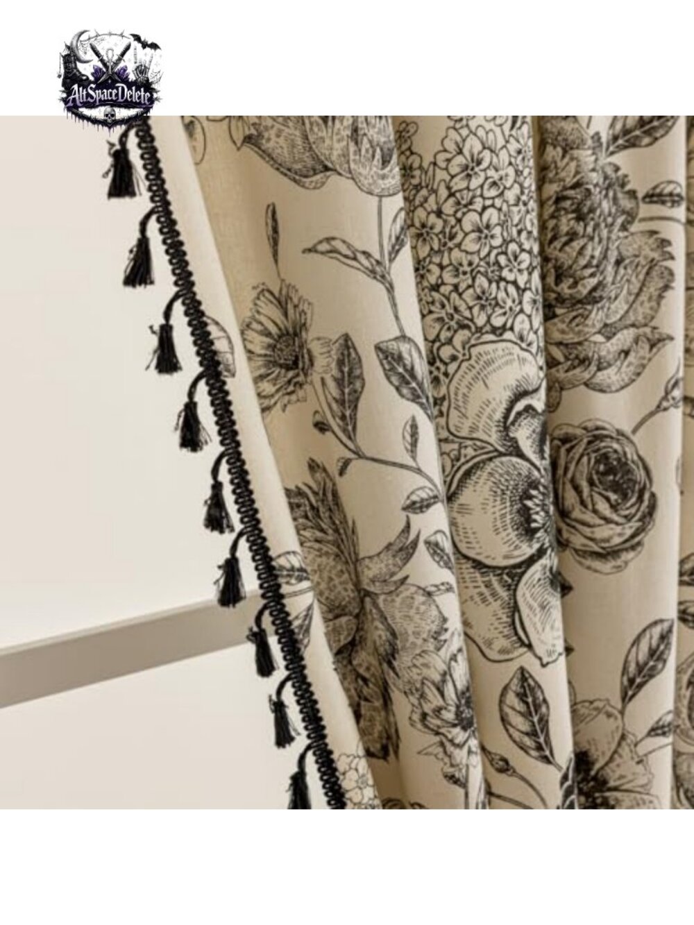 Cotton Linen Floral Curtains 84 Inch Boho Tassel Rod Pocket Drapes 2 Panels